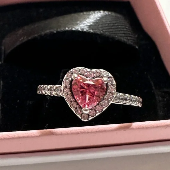 Heart-Shaped Pink and Silver Ring - Picture 1 of 2